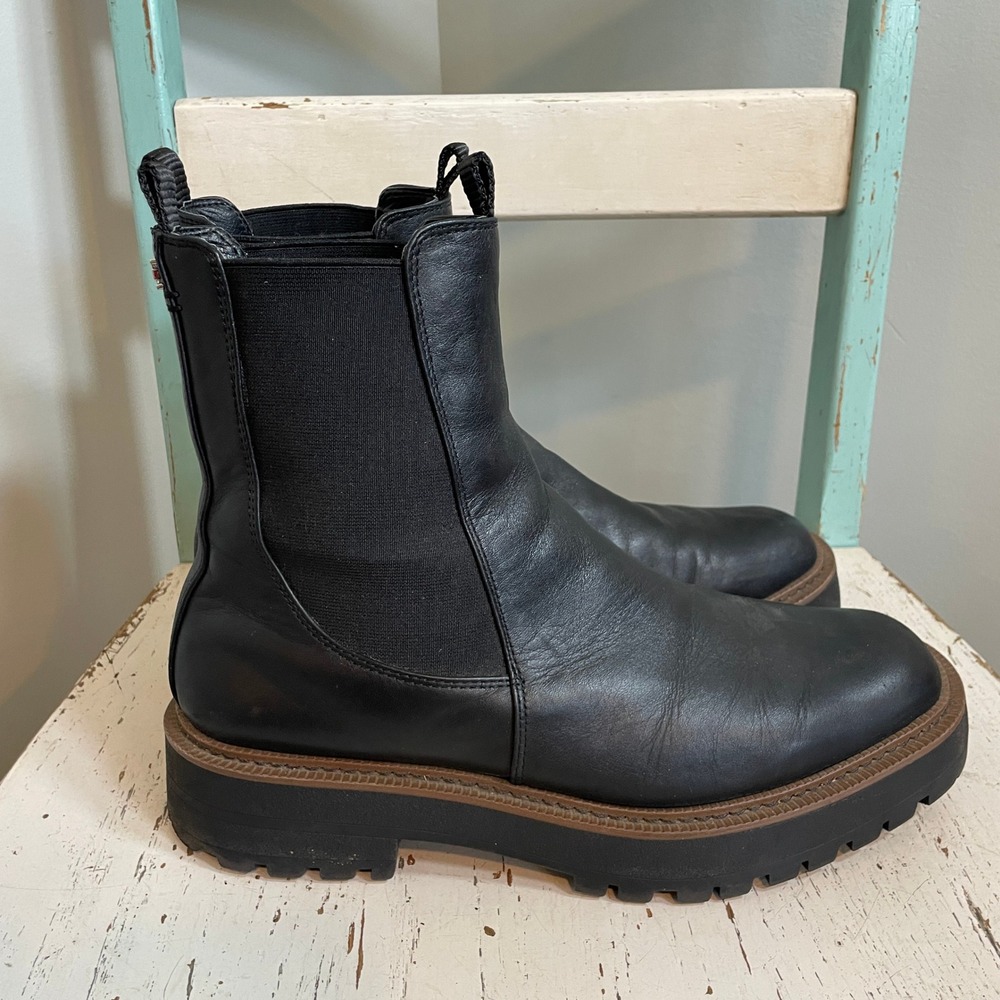 Sam Edelman Laguna Black Leather Lug Sole Chelsea Boots Womens Sz 11 Square Toe